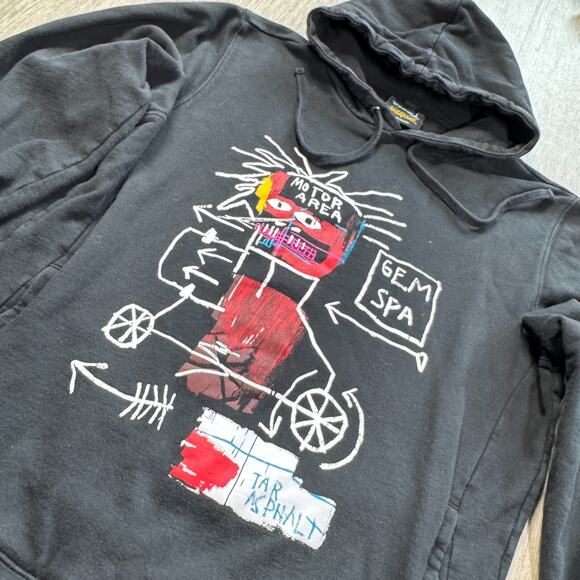 Diamond Supply x Basquiat Gem Spa Hoodie Size M Art Pullover VTG Y2K Black - Picture 3 of 7
